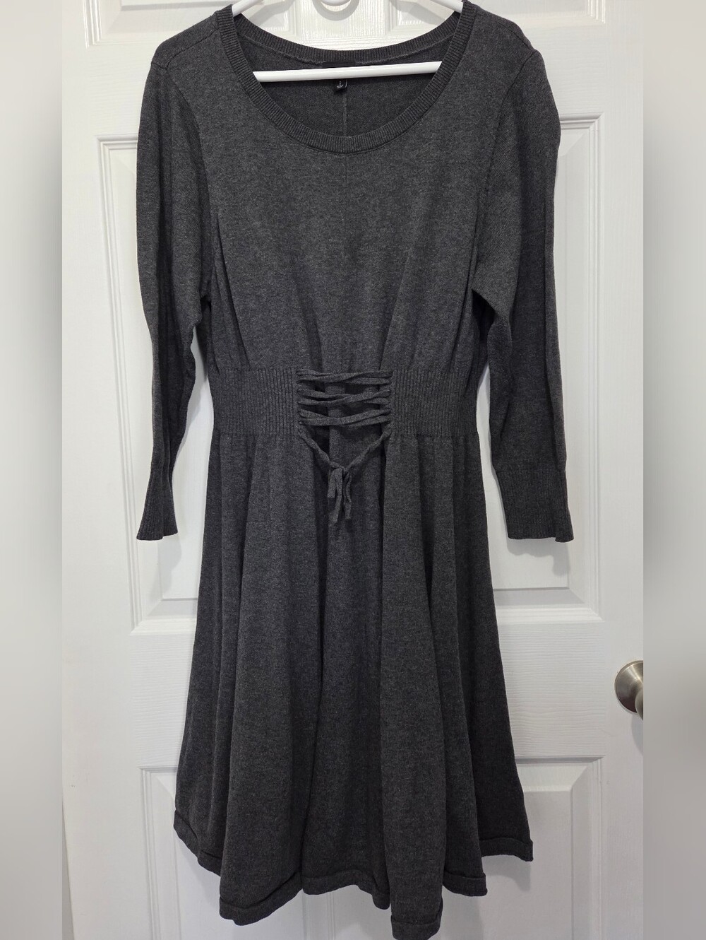TORRID Charcoal Gray Lace Up Waist Long Sleeve Sweater Skater Dress Plus Size 2 - Picture 2 of 12